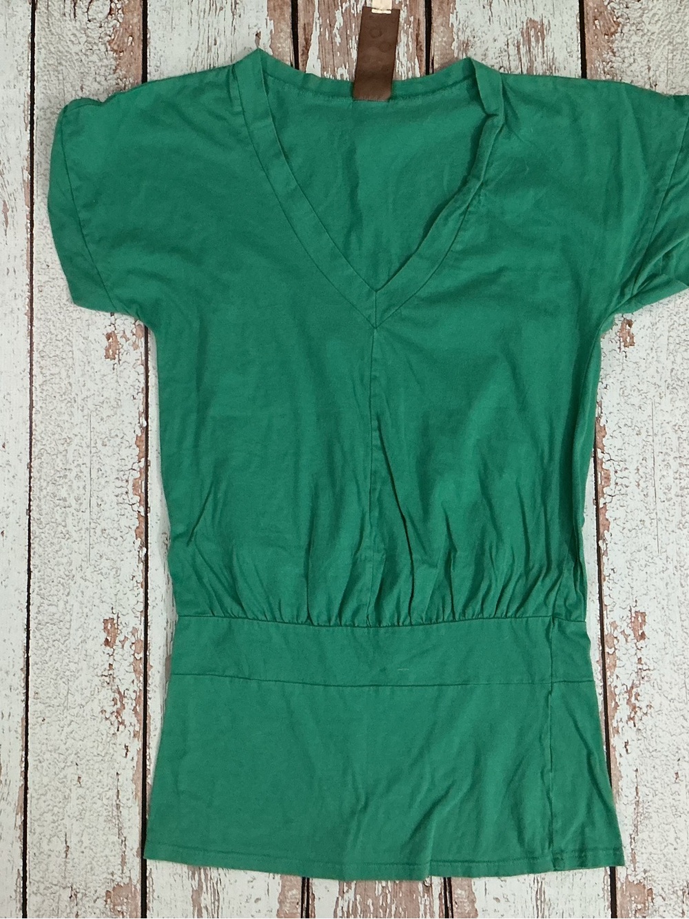 Emerald Green V-Neck Short Sleeve Tunic-Style Top